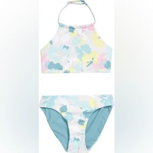Zella Girl Just Breathe Reversible Two-Piece Swimsuit /L12 / Pink floral & Blue
